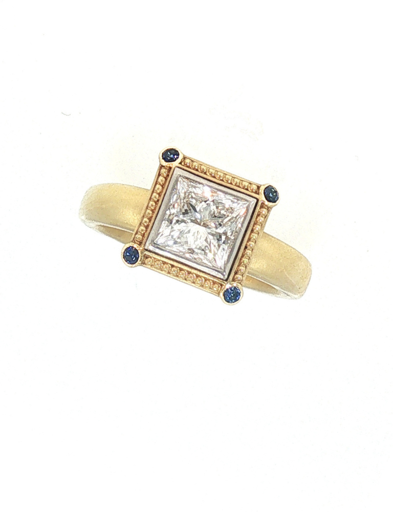 Princess Cut Diamond Ring with Sapphires