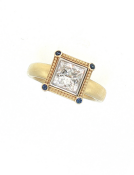 Princess Cut Diamond Ring with Sapphires Main View