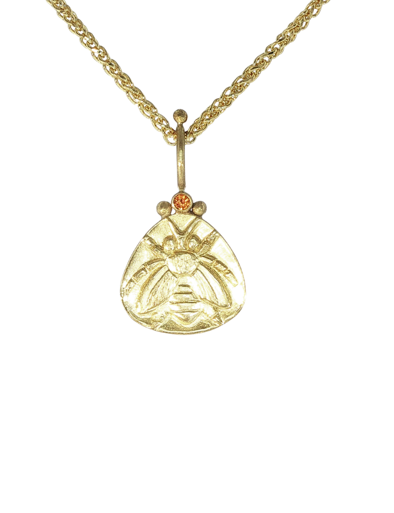 Bee Amulet with Orange Sapphire Bee Amulet with Orange Sapphire