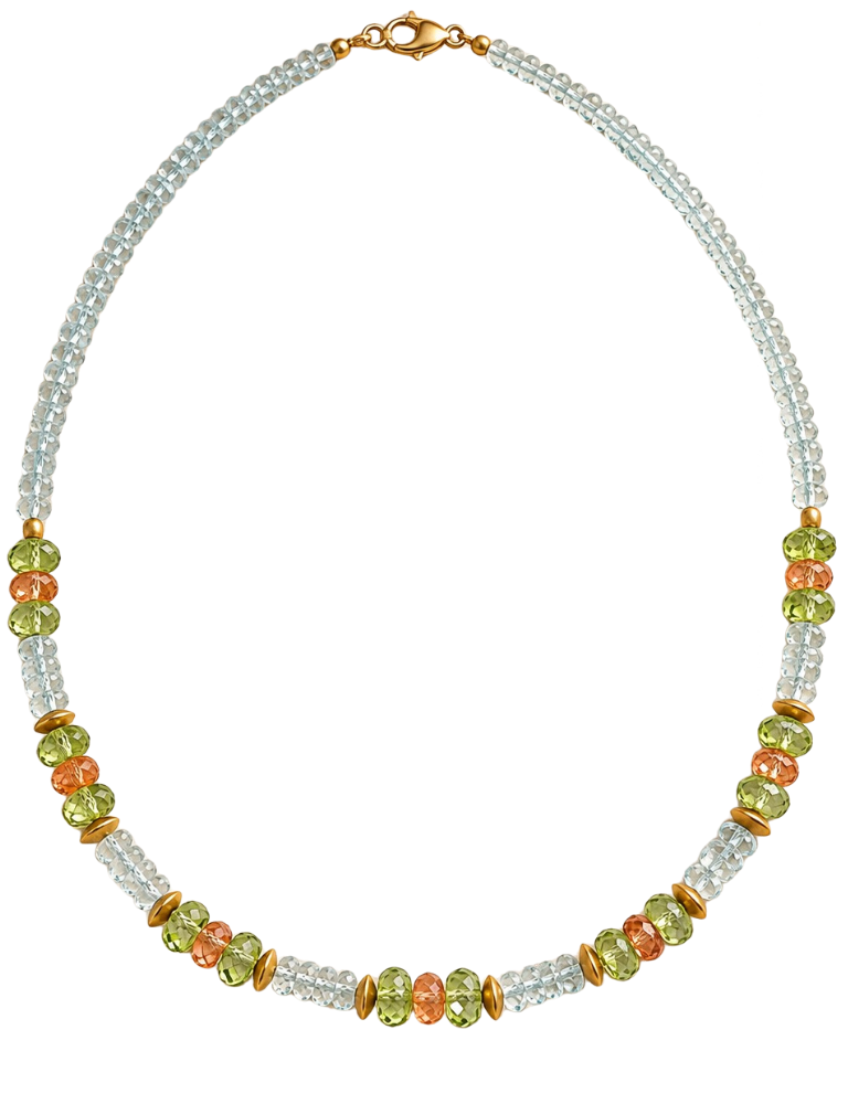 Aquamarine, Peridot and Garnet Necklace