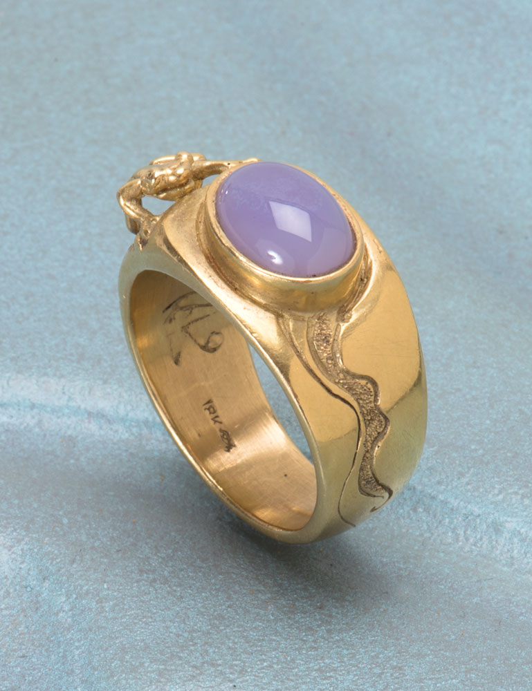 Chalcedony Frog in a Pond Ring Chalcedony Frog in a Pond Ring