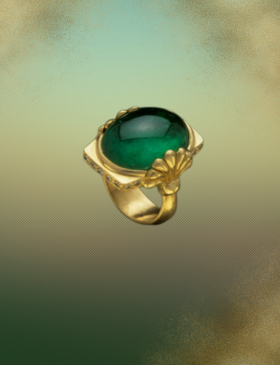 Emerald Cabochon Scallop Ring