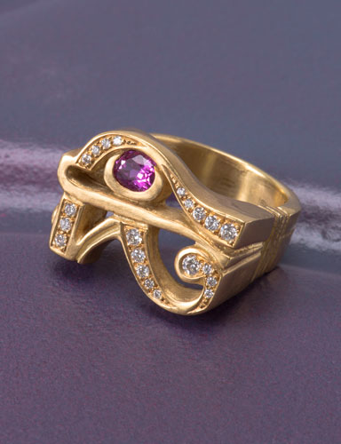 Sapphire and Diamond Eye of Horus Ring