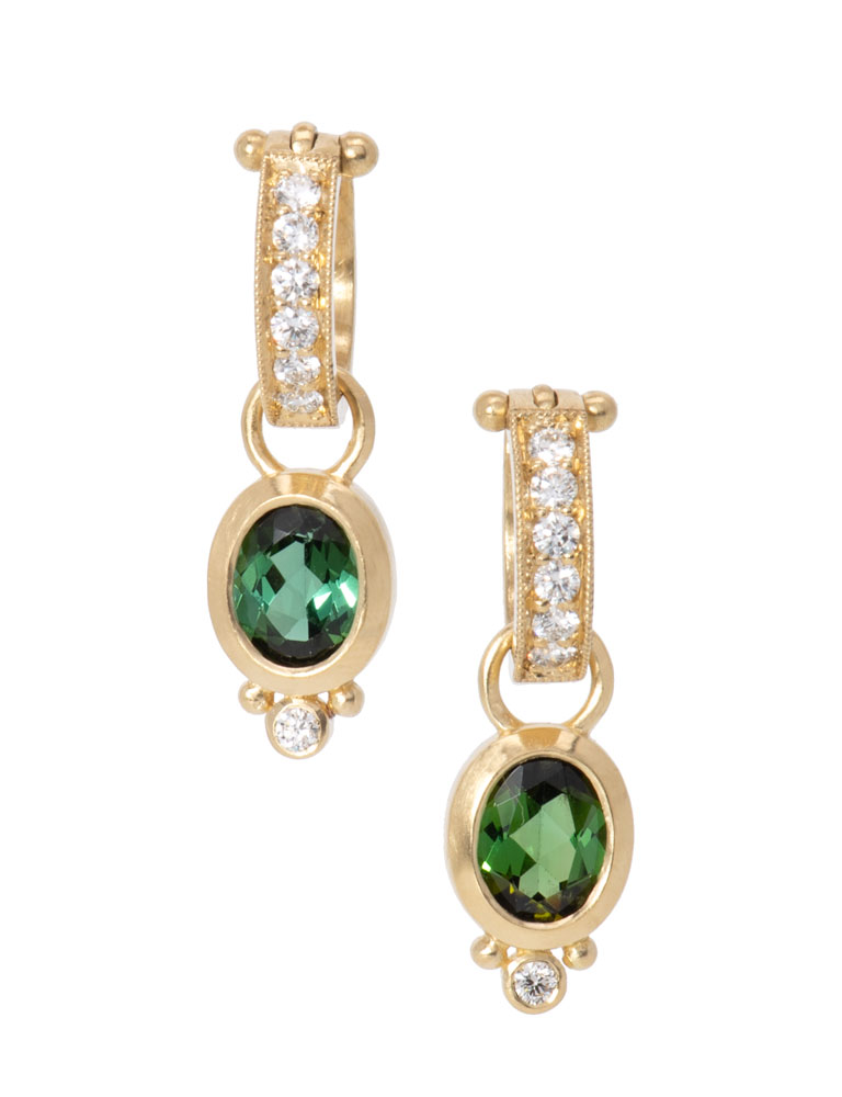 Beaded Green Tourmaline and Diamond Moondrops