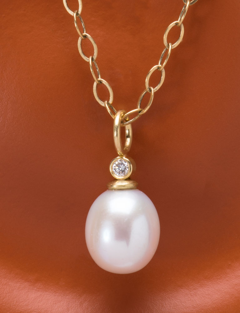 White Pearl and Diamond Pendant