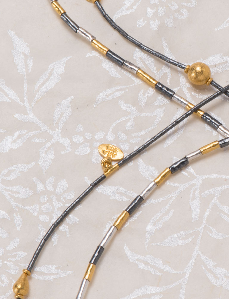 Oxidized Silver and 24kt Gold Bead Necklace Oxidized Silver and 24kt Gold Bead Necklace
