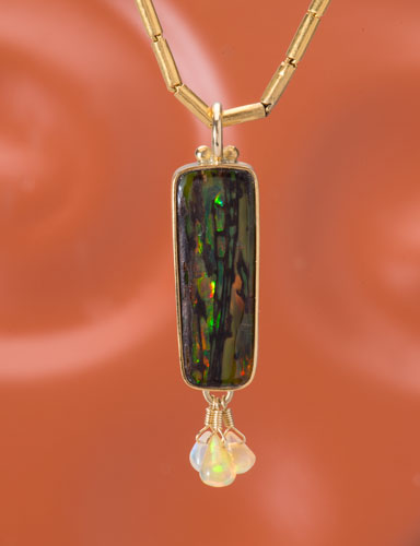 Nevada Wood Opal Pendant with Ethiopian Opal Briolettes