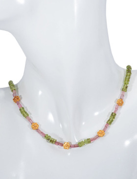 Peridot and Tourmaline Flower Bead Necklace