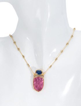 Pink Tourmaline Crystal and Kyanite Necklace