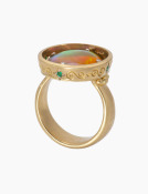 Opal and Tsavorite Garnet Reflecting Bowl Ring View 1