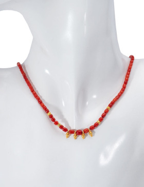 Coral Bead and Gold Charm Necklace