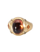Domed Peach Tourmaline Signet Ring View 1