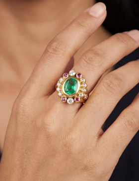 Emerald and Purple Sapphire Hara Ring