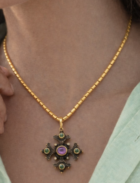 Maltese Cross Pendant with Pink Sapphire