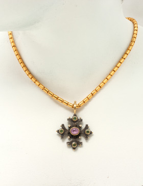 Maltese Cross Pendant with Pink Sapphire