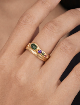Sapphire and Garnet Coil Band