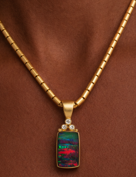 Red Striped Opal Doublet Pendant