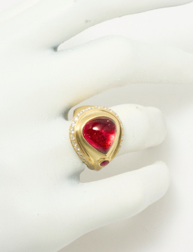 Rubellite Tourmaline Water Goddess Ring with Diamonds and Ruby