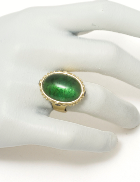 Green Tourmaline Cabochon Ring