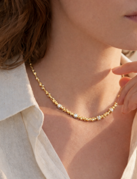 Gold Beaded Diamond Necklace