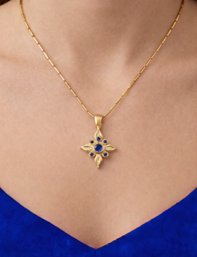 Sun and Sky Lotus Pendant with Sapphires