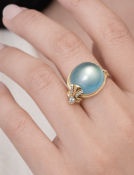 Aquamarine Scallop Ring with Diamonds View 2