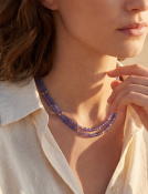 Lavender Tanzanite and 22k Gold Bead Necklace. View 2