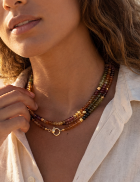 Multi Color Tourmaline Bead Necklace with 22k Gold Beads