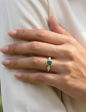 Emerald and Diamond Queen of Cups Ring