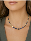 Blue and Yellow Sapphire necklace with 22k Gold Beads View 2
