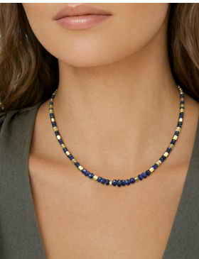 Blue and Yellow Sapphire necklace with 22k Gold Beads