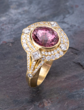Padparadscha and Diamond Ring