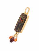 Nevada Wood Opal Pendant with Garnet and Sapphire Briolettes View 1