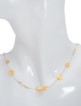 Seed Pearl Gold Disc Necklace