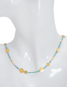 Turquoise and Gold Disc Necklace View 2