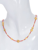 Coral and Gold Disc Necklace View 1