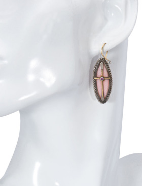 Pink Opal and Ruby Cross Earrings