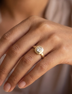 Diamond Cushion Cut Kashmir Ring