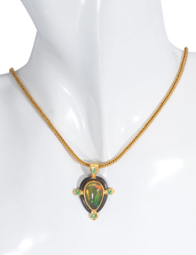Ethiopian Opal and Garnet Andromeda Pendant