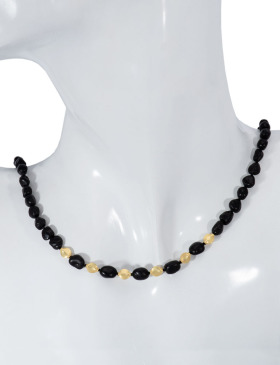 Black Tourmaline Seed and Gold Bead Necklace