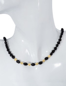 Black Tourmaline Seed and Gold Bead Necklace View 2